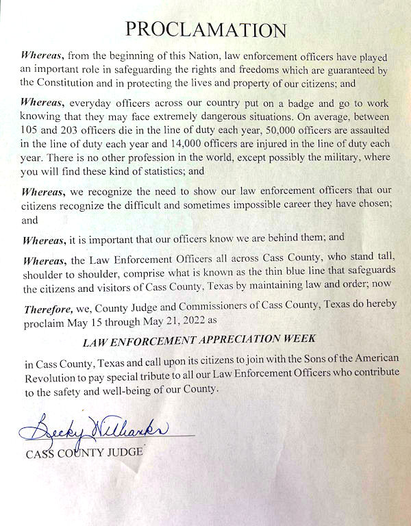 Law Enforcement Appreciation Proclamation.